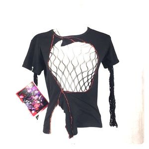 Manhole net 2 layer black/red Franken stitched tee